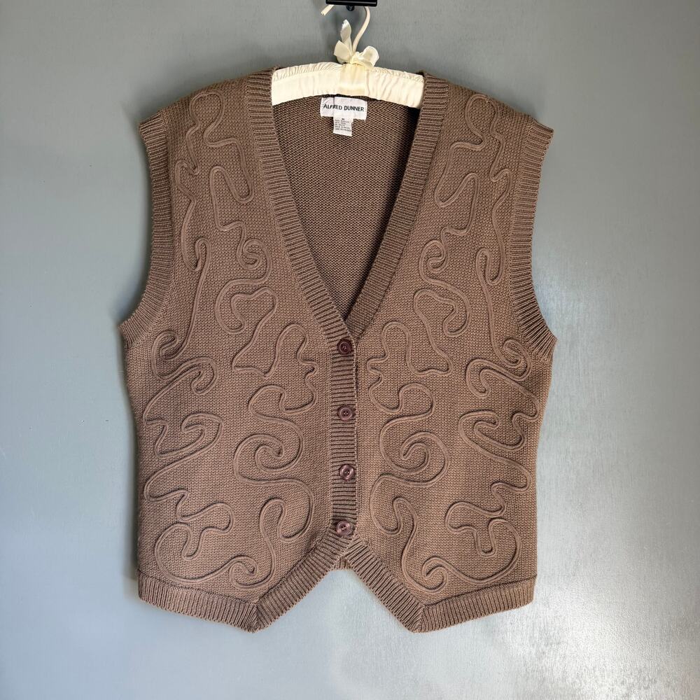 ALFRED DUNNER Women's Medium Brown Swirly Sweater Vest Retro Classic Grandma